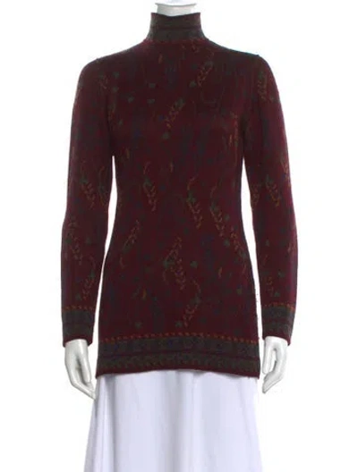Pre-owned Emanuel Ungaro Printed Mock Neck Sweater In Burgundy