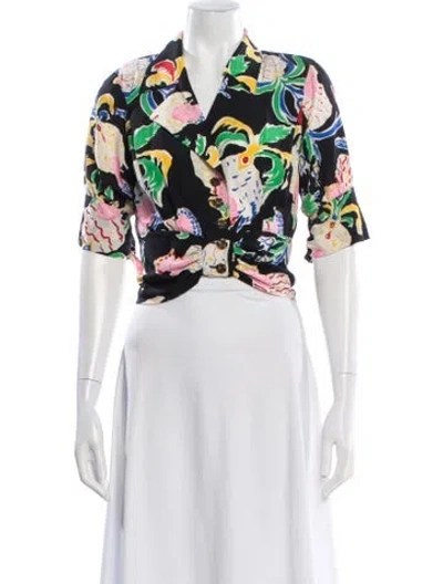 Pre-owned Emanuel Ungaro Printed Short Sleeve Blouse In White