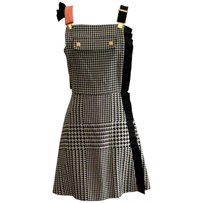 Pre-owned Emanuel Ungaro Resort 2014 Houndstooth Pinafore Overall Dress In Black