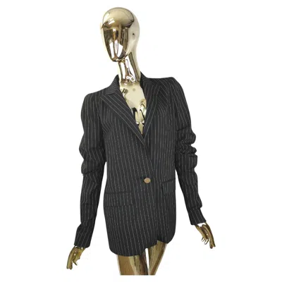 Pre-owned Emanuel Ungaro Ruched Sleeves Striped Blazer In Black