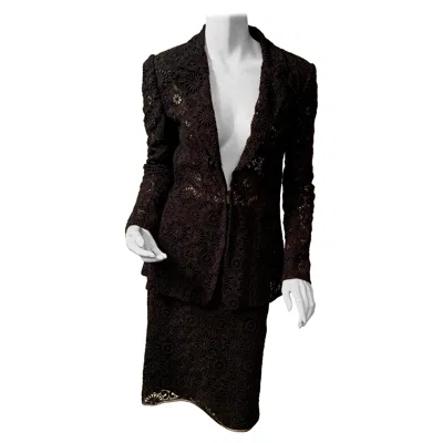 Pre-owned Emanuel Ungaro Sheer Black Lace Skirt Suit With Optional Black Silk Camisole
