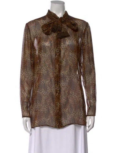 Pre-owned Emanuel Ungaro Silk Animal Print Blouse In Brown