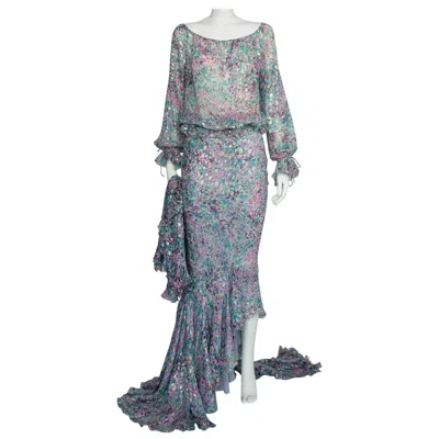 Pre-owned Emanuel Ungaro Silk Chiffon & Gold Lurex Bias Cut 3 Pieces Evening Set, Ss2006 In Gray