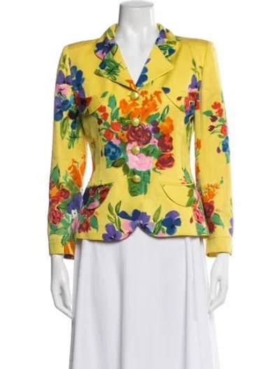 Pre-owned Emanuel Ungaro Silk Floral Print Blazer In Yellow
