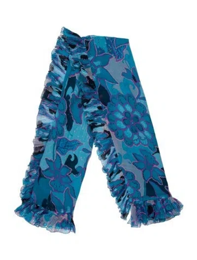 Pre-owned Emanuel Ungaro Silk Floral Print Scarf In Blue