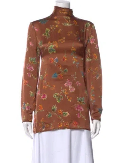 Pre-owned Emanuel Ungaro Silk Floral Print Top In Brown