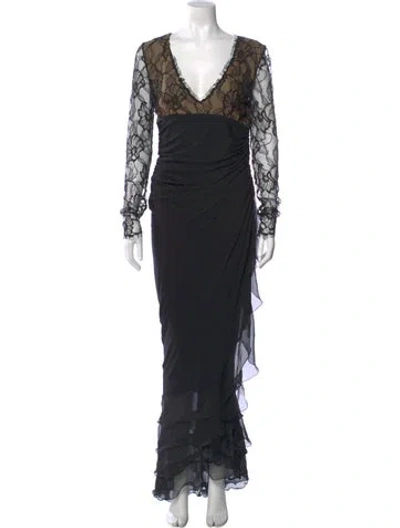 Pre-owned Emanuel Ungaro Silk Long Dress In Black