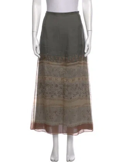 Pre-owned Emanuel Ungaro Silk Midi Length Skirt In Green