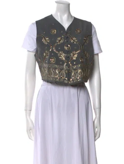 Pre-owned Emanuel Ungaro Silk Printed Crop Top In Multi