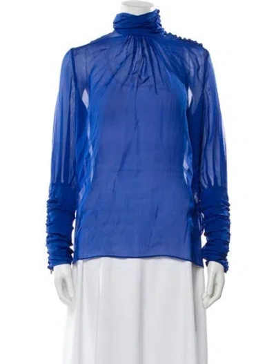 Pre-owned Emanuel Ungaro Silk Turtleneck Blouse In Blue