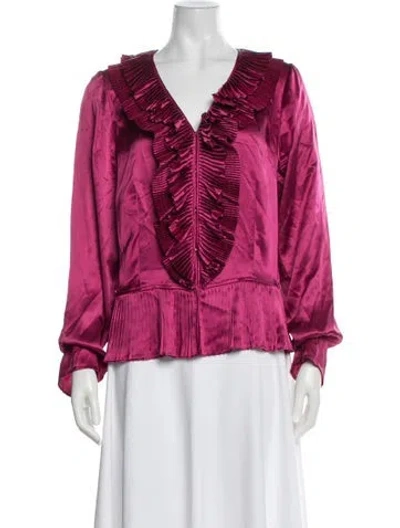 Pre-owned Emanuel Ungaro Silk V-neck Blouse In Pink