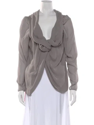 Pre-owned Emanuel Ungaro Silk V-neck Blouse W/ Tags In Gray