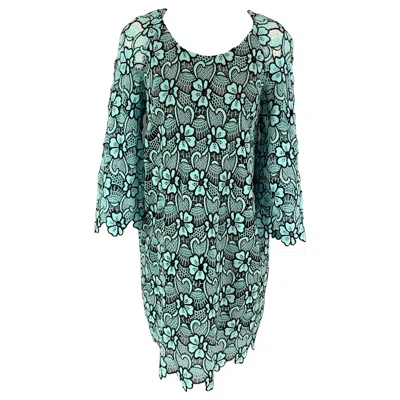 Pre-owned Emanuel Ungaro Size 10 Blue Black Cotton Polyester Floral Cocktail Dress