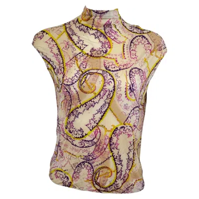 Pre-owned Emanuel Ungaro Sleeveless Mock Neck Paisley Top Sz 38 In Brown