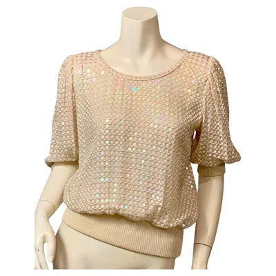 Pre-owned Emanuel Ungaro Sparkling Sheer Silk Chiffon And Knit Top In Sand