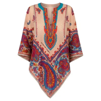 Pre-owned Emanuel Ungaro Spring/summer 1977 Runway Paisley Print Cotton Poncho In Pink