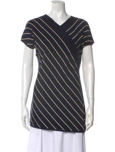 Pre-owned Emanuel Ungaro Striped V-neck Tunic In Blue
