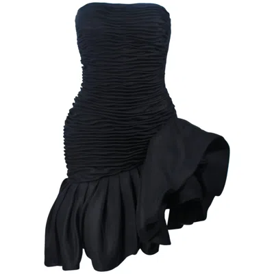 Pre-owned Emanuel Ungaro Ungaro Black Silk Gathered Cocktail Dress With Ruffle Detail Size 4-6
