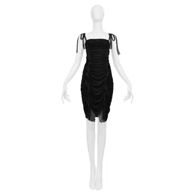 Pre-owned Emanuel Ungaro Ungaro By Giambattista Valli Black Silk Ruched Dress 2003