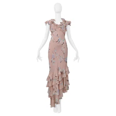Pre-owned Emanuel Ungaro Ungaro Dusty Pink Floral Slip Dress With Ruffles