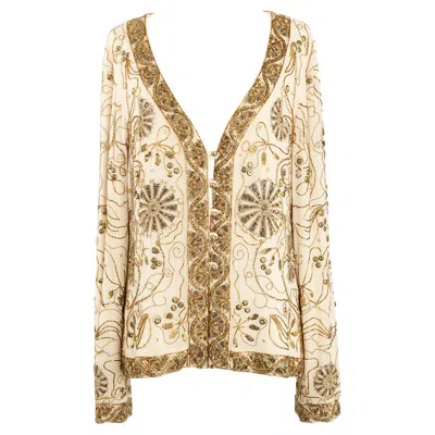Pre-owned Emanuel Ungaro Ungaro Embroidered Evening Jacket In Unbleached Silk In Sand