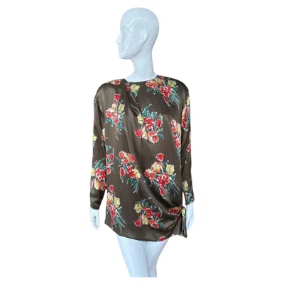Pre-owned Emanuel Ungaro Ungaro Floral Satin Tunic Mini Dress With Side Bow In Black