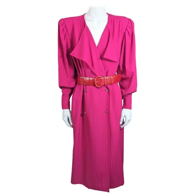 Pre-owned Emanuel Ungaro Ungaro Fuschia Wool Gabardine Strong Shoulder Dress In Pink
