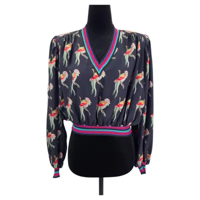 Pre-owned Emanuel Ungaro Ungaro Parallele Silk Blouse With Vintage 80s Parrots In Black