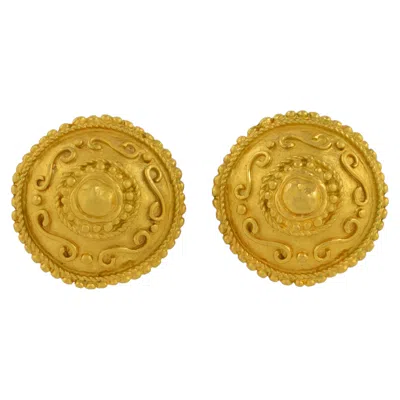 Pre-owned Emanuel Ungaro Ungaro Paris Geometric Carved Gilded Metal Clip Earrings In Multi