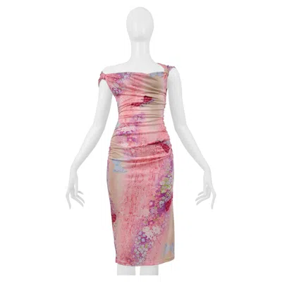 Pre-owned Emanuel Ungaro Ungaro Pink And Purple Butterfly Print Wiggle Dress