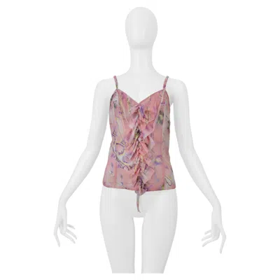 Pre-owned Emanuel Ungaro Ungaro Pink Chiffon Camisole With Floral Print