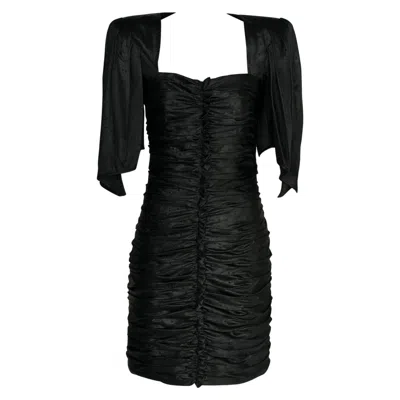 Pre-owned Emanuel Ungaro Ungaro Ruched Faux Ostrich Cocktail Mini Dress In Black