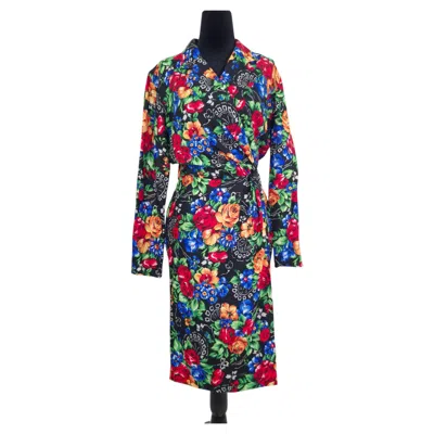 Pre-owned Emanuel Ungaro Ungaro Solo Donna Paris: Multicolored Floral Vintage Wool Dress From The Early 1990s In Black