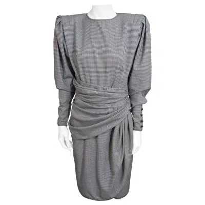 Pre-owned Emanuel Ungaro Ungaro Wool Houndstooth Draped Dress In Gray