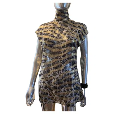 Pre-owned Emanuel Ungaro Vintage Chiffon Blouse With Leopard Print & Metallic Zebra Size 6 In Black