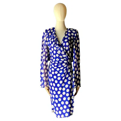 Pre-owned Emanuel Ungaro Vintage  Blue & White Polka Dot Dress