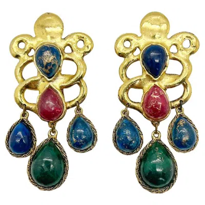 Pre-owned Emanuel Ungaro Vintage , Paris Statement Cabochon Art Glass Earrings 1970s In Multi