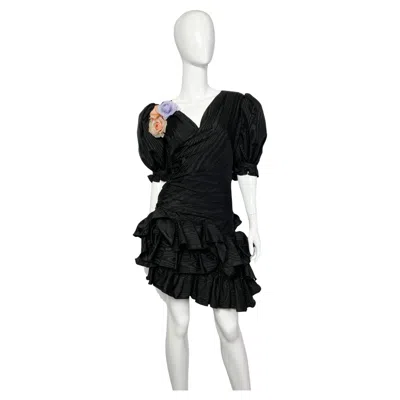 Pre-owned Emanuel Ungaro Vintage Ungaro Parallele Dress With Puffy Sleeves, 1980s In Black