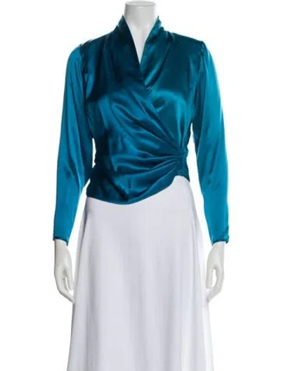 Pre-owned Emanuel Ungaro V-neck Long Sleeve Blouse In Blue