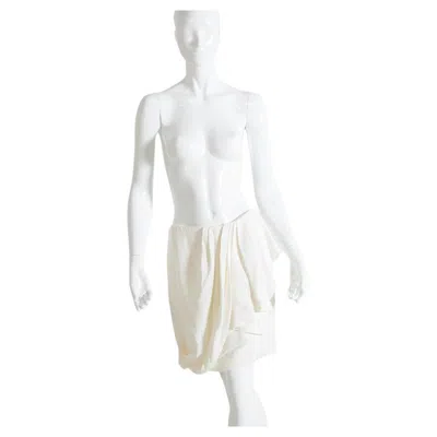 Pre-owned Emanuel Ungaro White Silk Satin Skirt With Ruffle