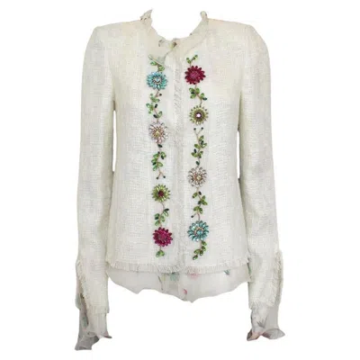 Pre-owned Emanuel Ungaro Women's Jewel Jacket Size 42 With Floral Silk Detail In Gray