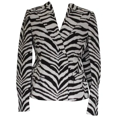 Pre-owned Emanuel Ungaro Women's Zebra Print Jacket, Cotton Blend, Made In Italy In Black