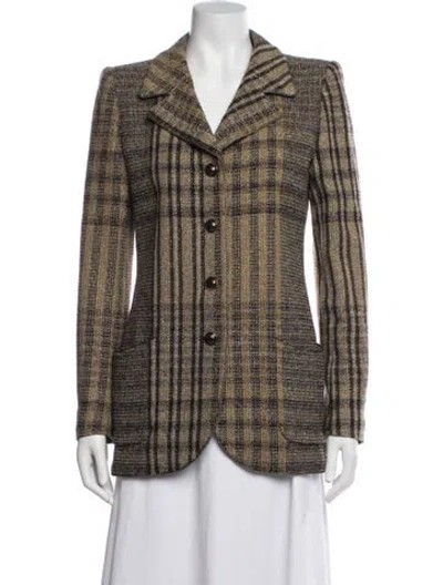 Pre-owned Emanuel Ungaro Wool Plaid Print Blazer In Brown