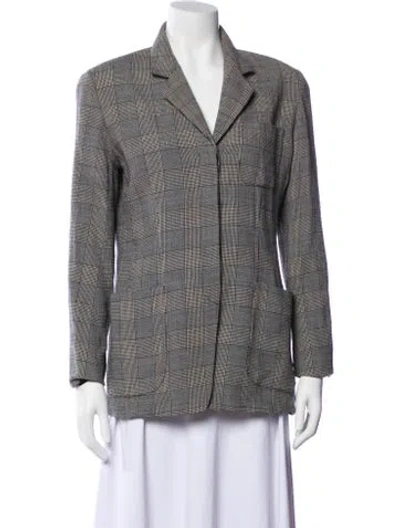 Pre-owned Emanuel Ungaro Wool Plaid Print Blazer In Gray