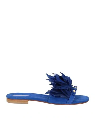 Emanuela Caruso Capri Woman Sandals Bright Blue Size 6.5 Leather