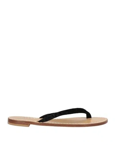 Emanuela Caruso Capri Woman Thong Sandal Black Size 6.5 Leather, Textile Fibers In Black