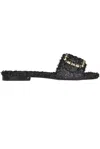 Emanuela Caruso Woven Raffia Slides In Black