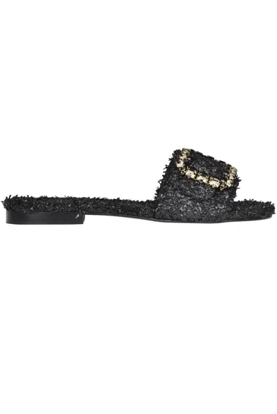 Emanuela Caruso Woven Raffia Slides In Black
