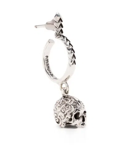 Emanuele Bicocchi Arabesque Skull Drop Earring In Silver