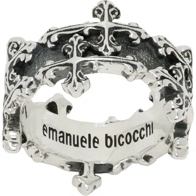 Emanuele Bicocchi Avelli Cross Double Band Ring In Silver